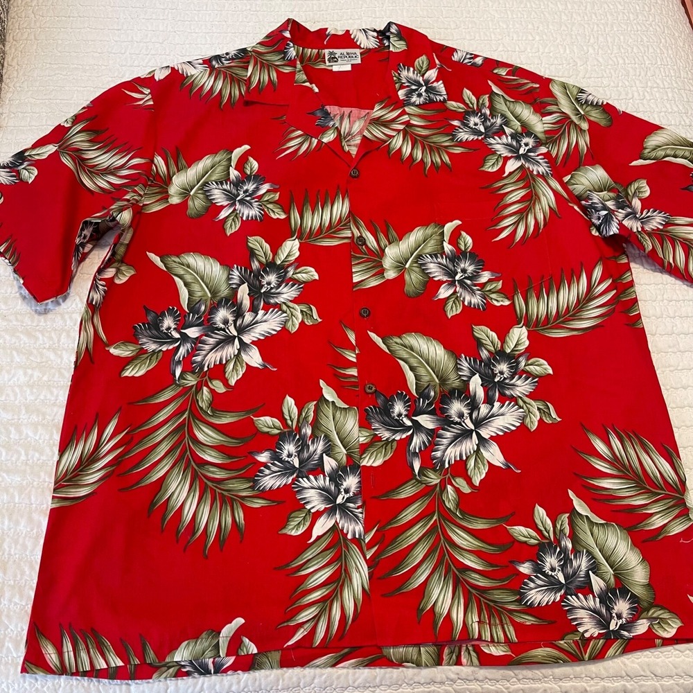 VINTAGE Aloha Republic Hawaiian Short Sleeve‎ Button Down Shirt XL Made In USA!